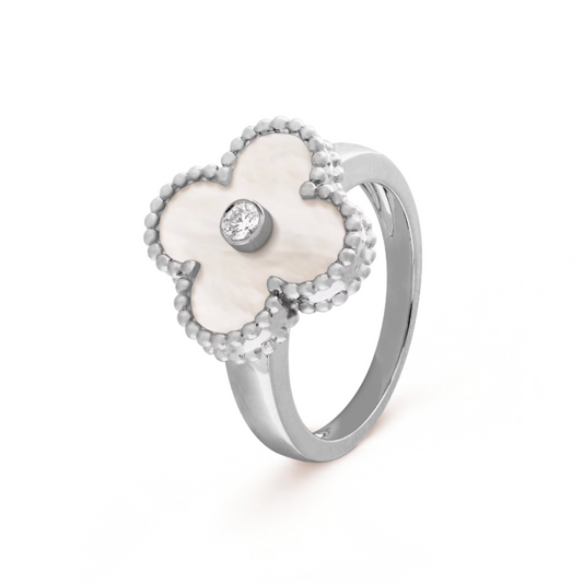 Anneau d'ambre - blanc / argent