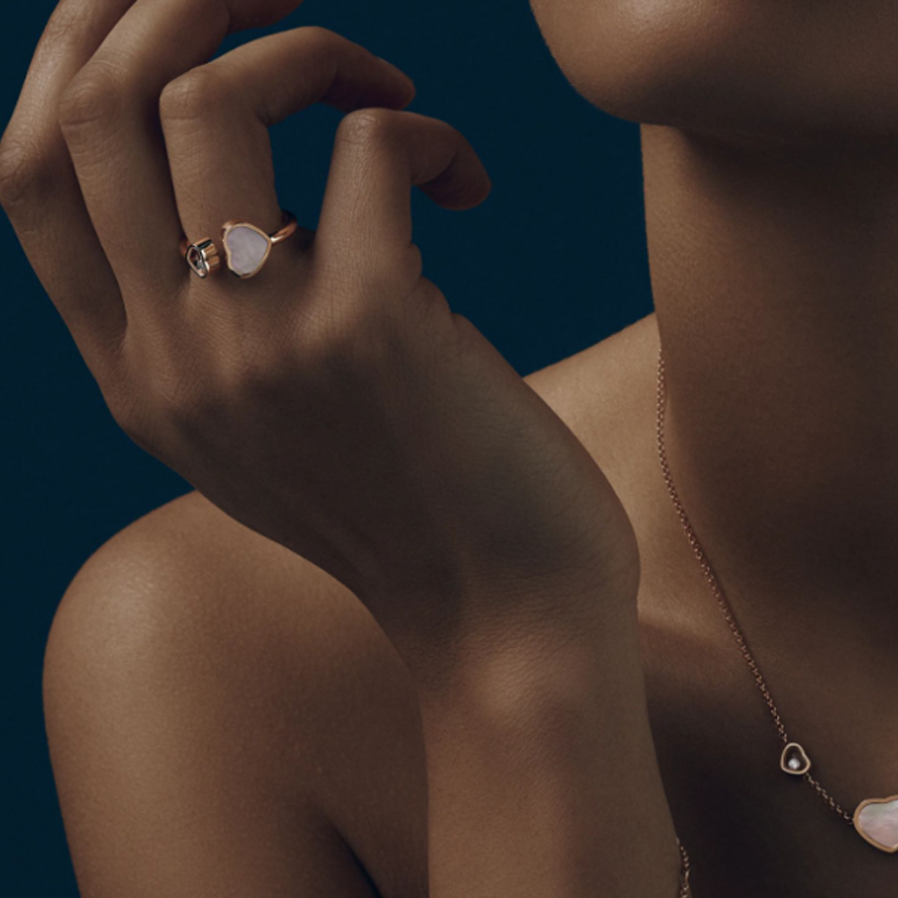 Bague coeur - or rose / blanc